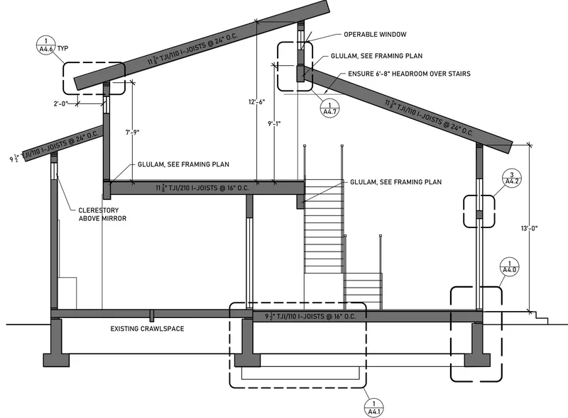 Ilustração de um corte arquitetônico detalhado mostrando a estrutura interna de um edifício