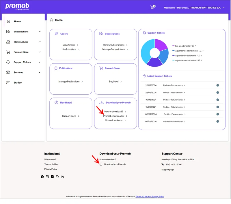 Site oficial do Promob com botão de download destacado