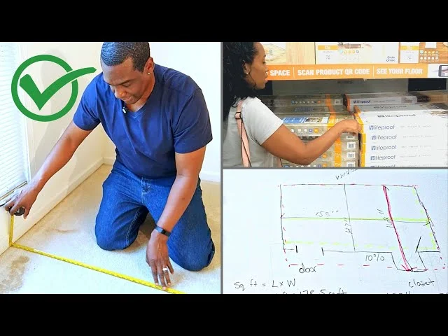 Profissional medindo um cômodo com uma trena para calcular a área do piso.