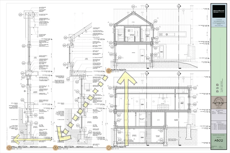 Detalhe de um carimbo de arquitetura em uma prancha de projeto.