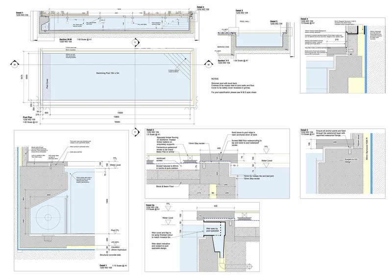 Projeto técnico de piscina em planta baixa