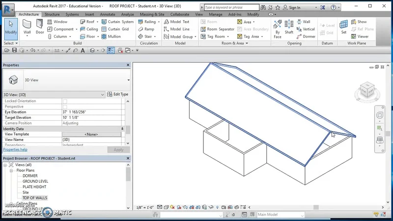 Interface do Revit mostrando os dois principais comandos para criação de telhados: por perímetro e por extrusão.