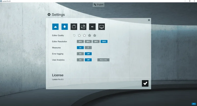 Interface do Lumion com uma cena complexa sendo renderizada.
