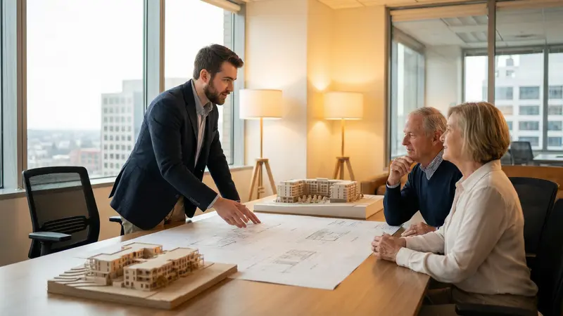 Profissionais de arquitetura em reunião de planejamento de projeto