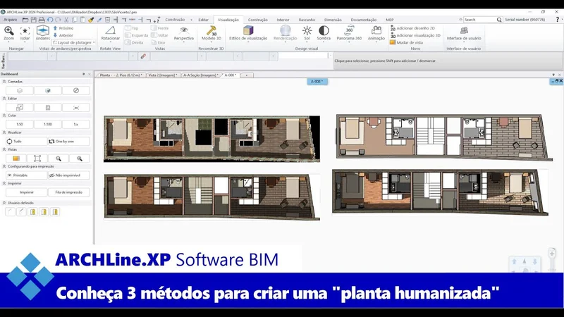 Tela de software de modelagem mostrando planta humanizada