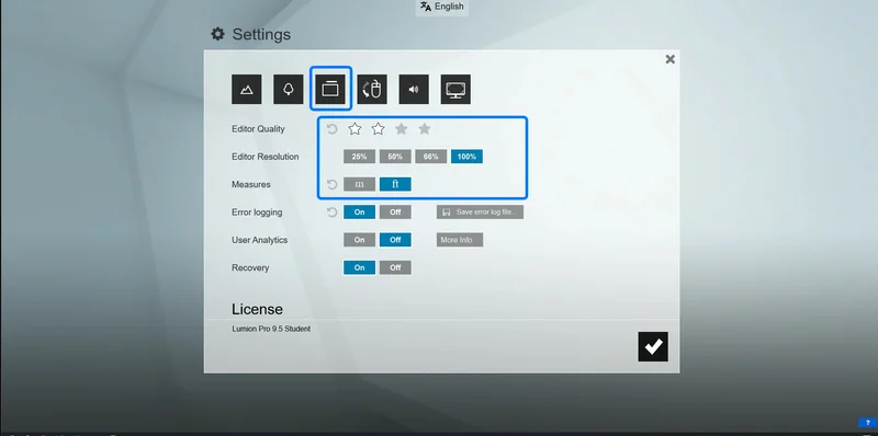 Configurações básicas do Lumion