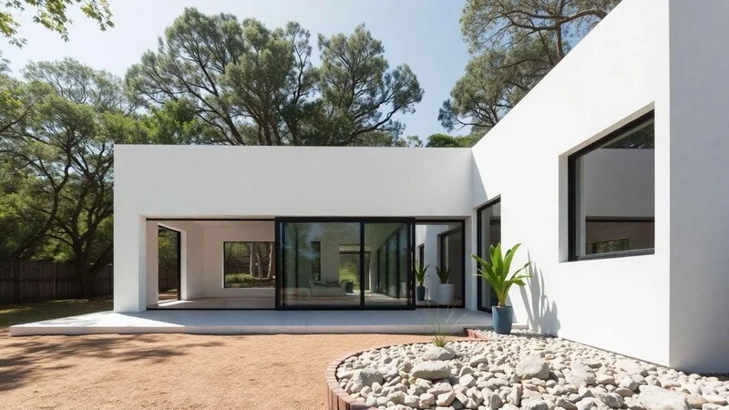 Detalhe de piso em concreto e parede branca em ambiente minimalista