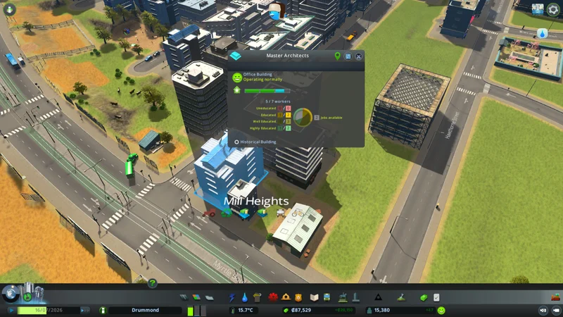 Interface do Cities: Skylines mostrando planejamento urbano