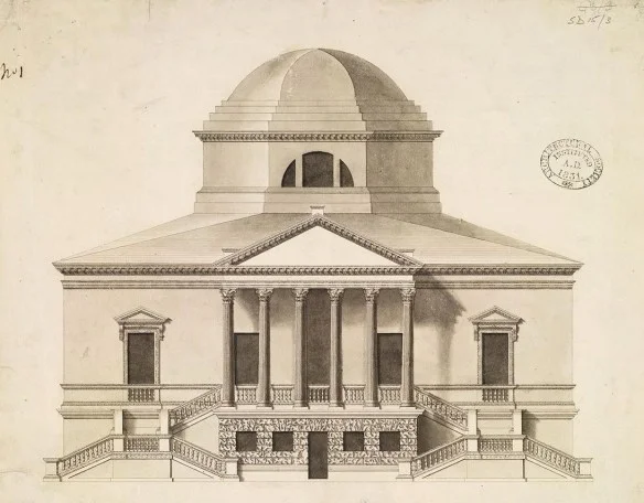 Ilustração de um projeto arquitetônico renascentista de Palladio