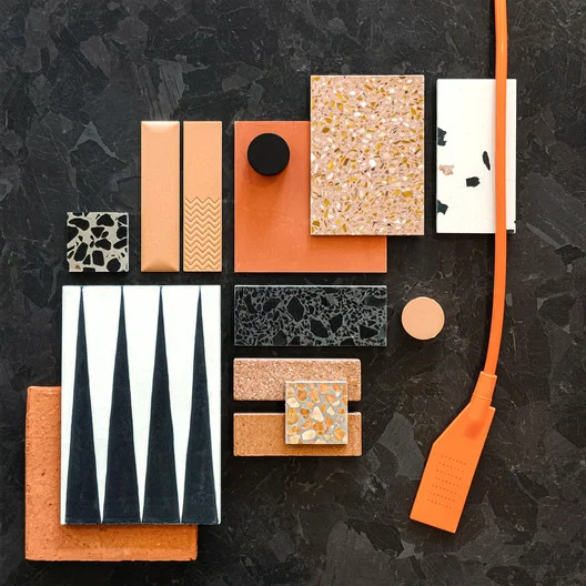 Exemplo de moodboard arquitetura com elementos de design de interiores