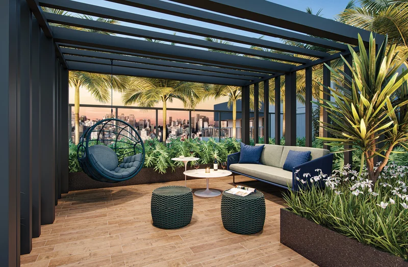 Pergolado moderno em jardim residencial