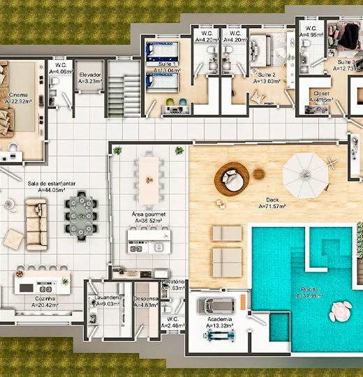 Exemplo de planta baixa de uma casa moderna