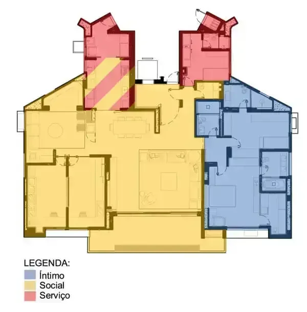 Planta arquitetônica setorizada