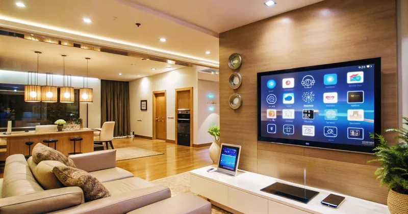 Exemplo de sala moderna integrada a uma Smart Home