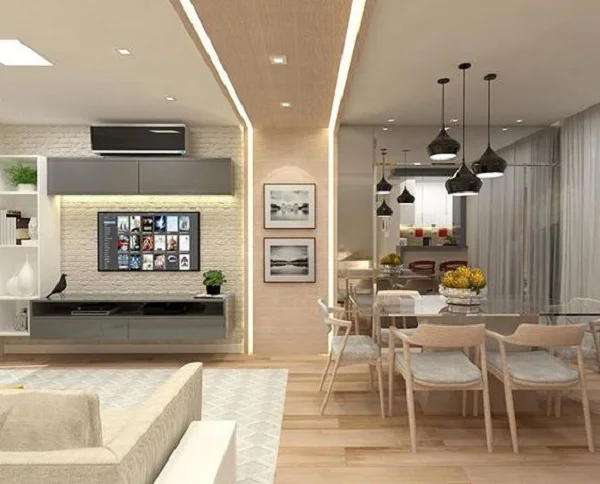 Sala com forro de gesso e iluminação embutida